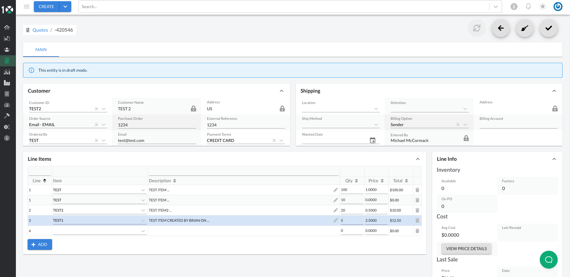 screenshot of 10X ERP